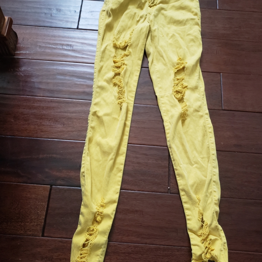 Women Yellow Gold Ripped Jeans